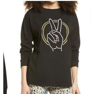 BP Peace Hand T-Shirt Top Size S Long Sleeve Crew Neck Black Small